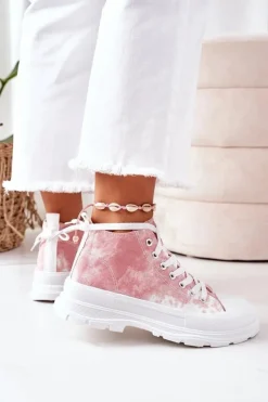 Discount Boto Wysokie Trampki Na Dużej Podeszwie Różowe Z Efektem Tie-Dye Trissy