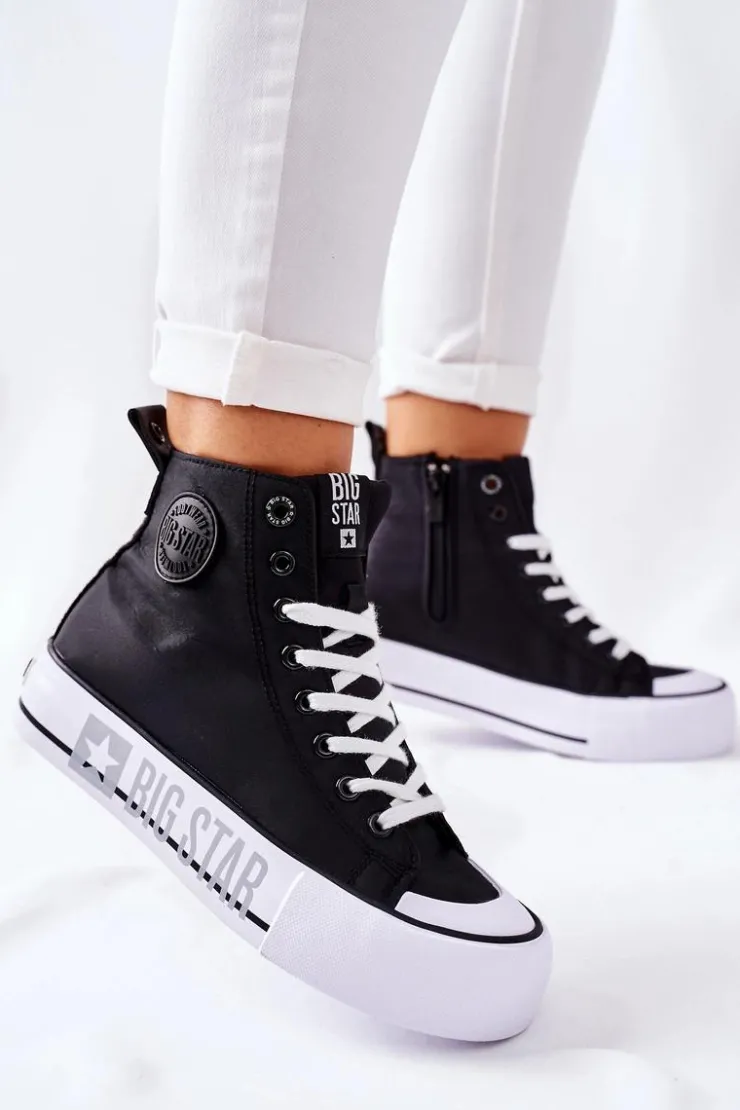 Hot Big Star Shoes Wysokie Trampki Na Platformie Big Star II274012 Czarne