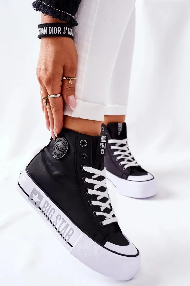 Hot Big Star Shoes Wysokie Trampki Na Platformie Big Star II274012 Czarne