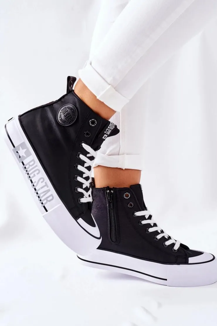 Hot Big Star Shoes Wysokie Trampki Na Platformie Big Star II274012 Czarne