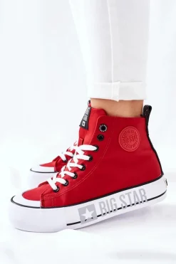 Big Star Shoes Trampki Damskie Big Star|Trampki Damskie Wysokie*Wysokie Trampki Na Platformie Big Star II274018 Czerwone