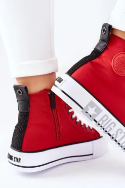 Big Star Shoes Trampki Damskie Big Star|Trampki Damskie Wysokie*Wysokie Trampki Na Platformie Big Star II274018 Czerwone