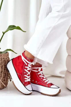 Damskie Boto Wysokie Trampki Na Platformie Czerwone Electric Love