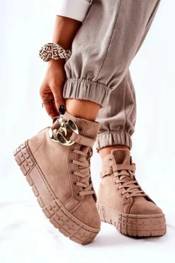 Boto Wysokie Trampki Na Platformie Ciemnobeżowe Evenia