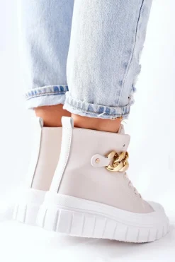 Boto Trampki Damskie Wysokie*Wysokie Trampki Na Platformie Beżowe La Rocca