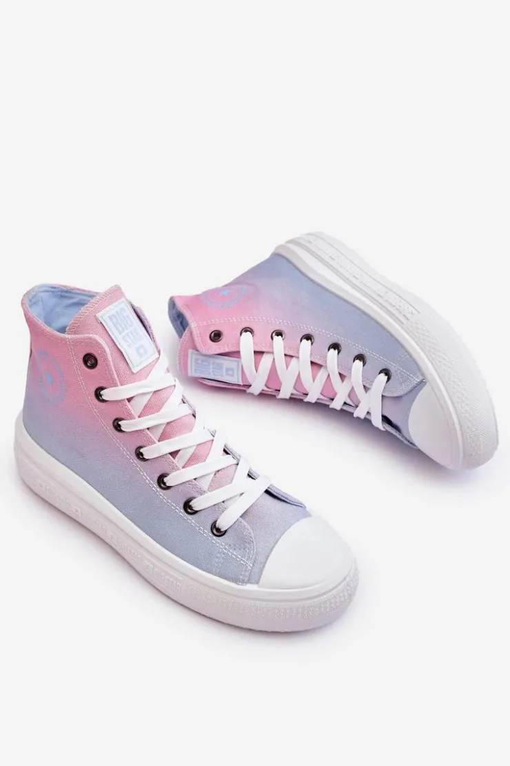 Big Star Shoes Trampki Damskie Big Star|Trampki Damskie Wysokie*Wysokie Trampki Na Platformie Big Star LL274A191 Różowo-Niebieskie
