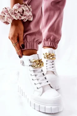 Damskie Boto Wysokie Trampki Na Platformie Białe Standies