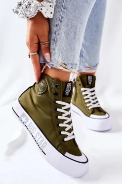 Damskie Big Star Shoes Wysokie Trampki Na Platformie Big Star II274017 Khaki