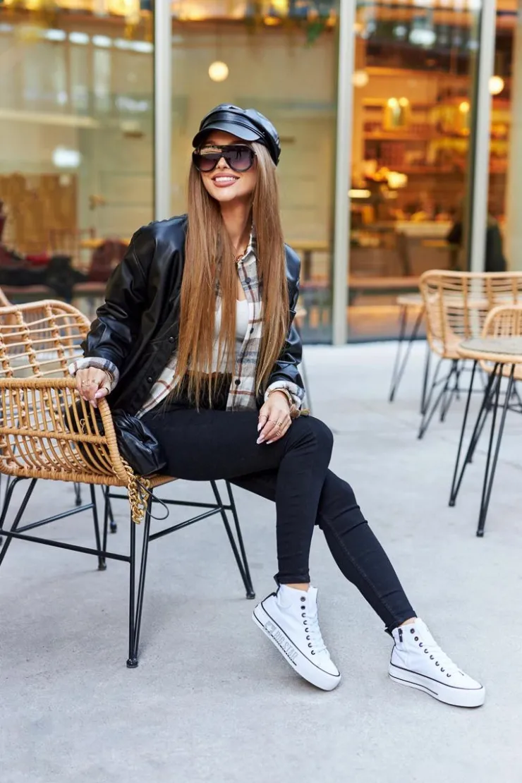 Big Star Shoes Trampki Damskie Big Star|Trampki Damskie Wysokie*Wysokie Trampki Na Platformie Big Star II274014 Białe