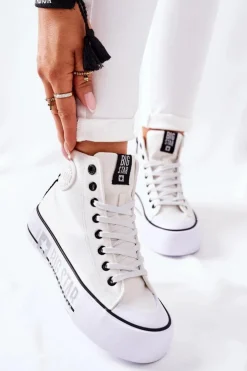 Big Star Shoes Trampki Damskie Big Star|Trampki Damskie Wysokie*Wysokie Trampki Na Platformie Big Star II274014 Białe