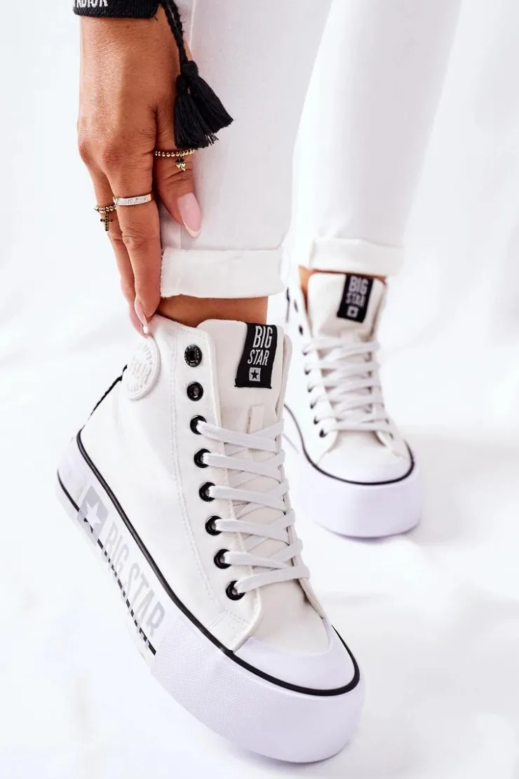 Big Star Shoes Trampki Damskie Big Star|Trampki Damskie Wysokie*Wysokie Trampki Na Platformie Big Star II274014 Białe