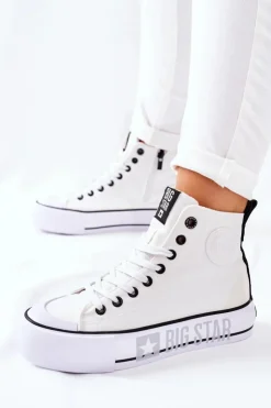 Big Star Shoes Trampki Damskie Big Star|Trampki Damskie Wysokie*Wysokie Trampki Na Platformie Big Star II274014 Białe