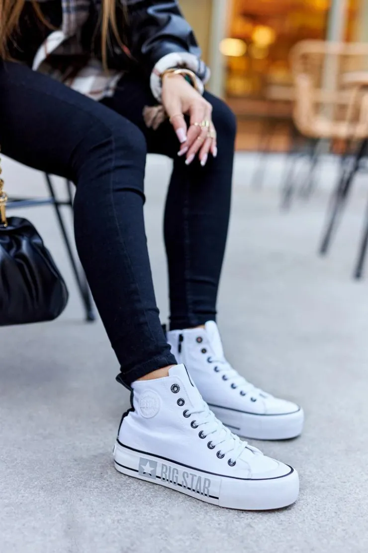 Big Star Shoes Trampki Damskie Big Star|Trampki Damskie Wysokie*Wysokie Trampki Na Platformie Big Star II274014 Białe