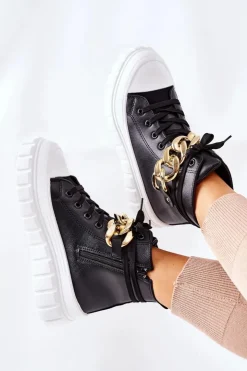 Damskie Boto Wysokie Trampki Na Platformie Czarne La Rocca