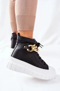 Damskie Boto Wysokie Trampki Na Platformie Czarne La Rocca