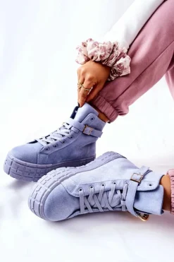 Boto Trampki Damskie Wysokie*Wysokie Trampki Na Platformie Niebieskie Evenia