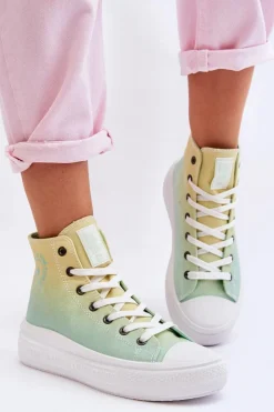 Damskie Big Star Shoes Wysokie Trampki Na Platformie Big Star LL274A190 Żółto-Zielone