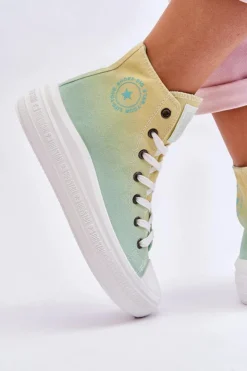 Damskie Big Star Shoes Wysokie Trampki Na Platformie Big Star LL274A190 Żółto-Zielone