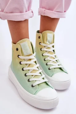 Damskie Big Star Shoes Wysokie Trampki Na Platformie Big Star LL274A190 Żółto-Zielone