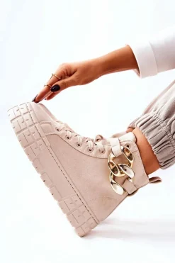 Damskie Boto Wysokie Trampki Na Platformie Jasnobeżowe Evenia