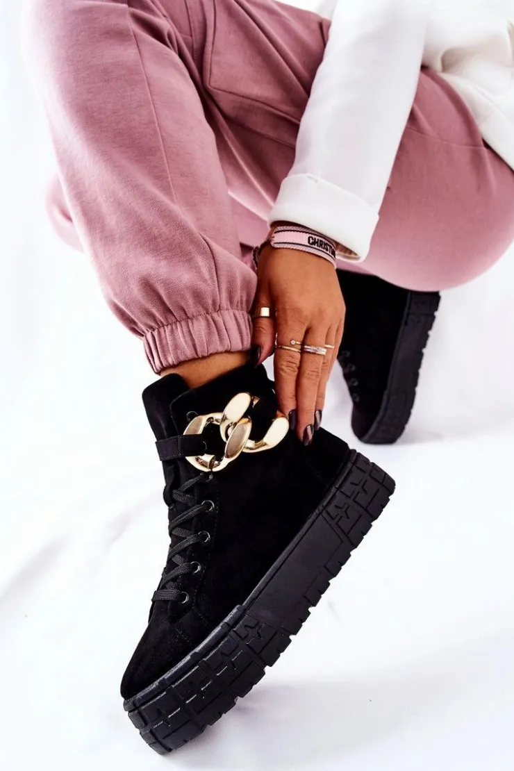 Clearance Boto Wysokie Trampki Na Platformie Czarne Evenia