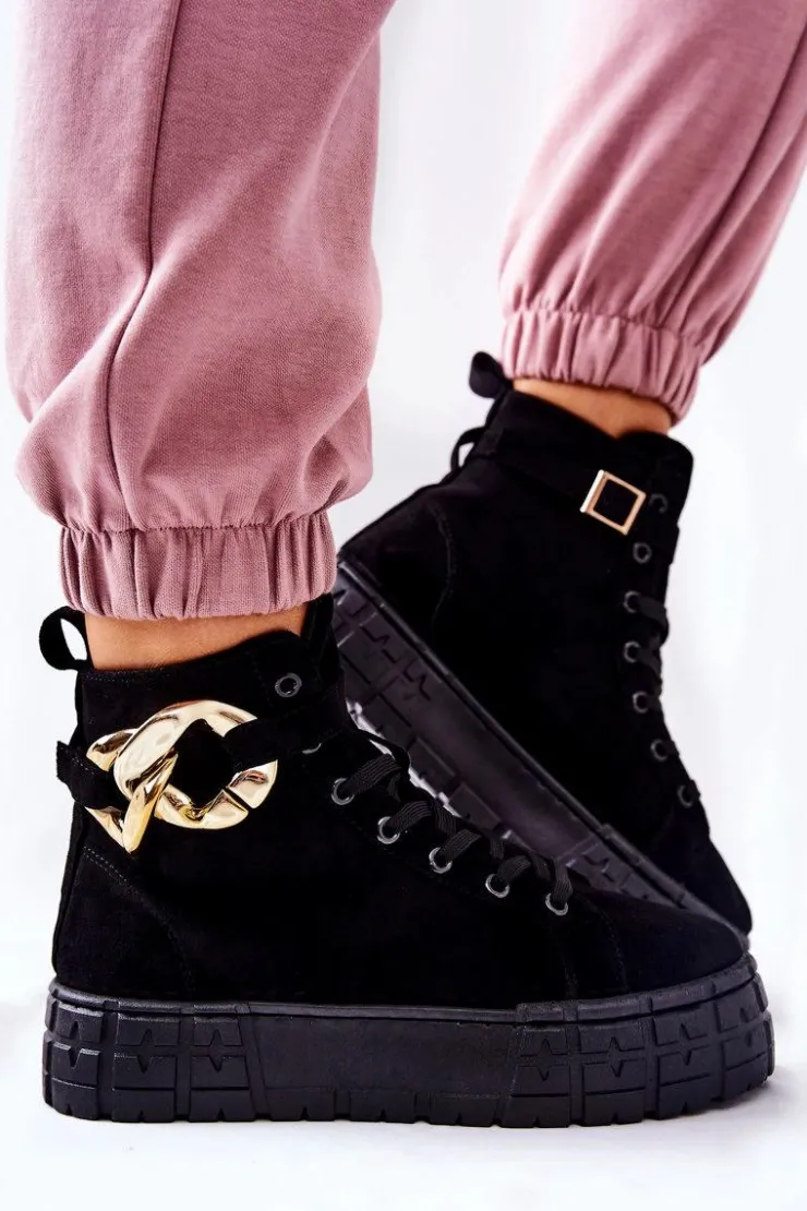 Clearance Boto Wysokie Trampki Na Platformie Czarne Evenia