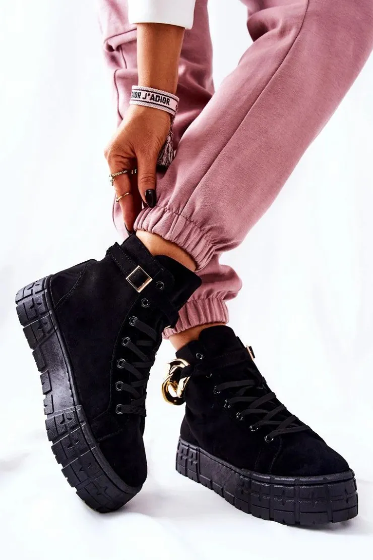 Clearance Boto Wysokie Trampki Na Platformie Czarne Evenia