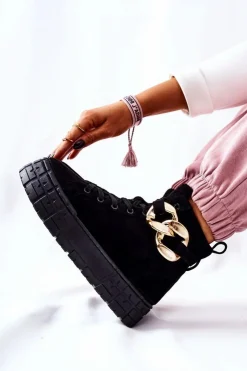 Clearance Boto Wysokie Trampki Na Platformie Czarne Evenia