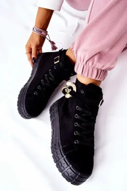 Clearance Boto Wysokie Trampki Na Platformie Czarne Evenia