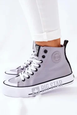 Big Star Shoes Trampki Damskie Big Star|Trampki Damskie Wysokie*Wysokie Trampki Na Platformie Big Star II274016 Szare