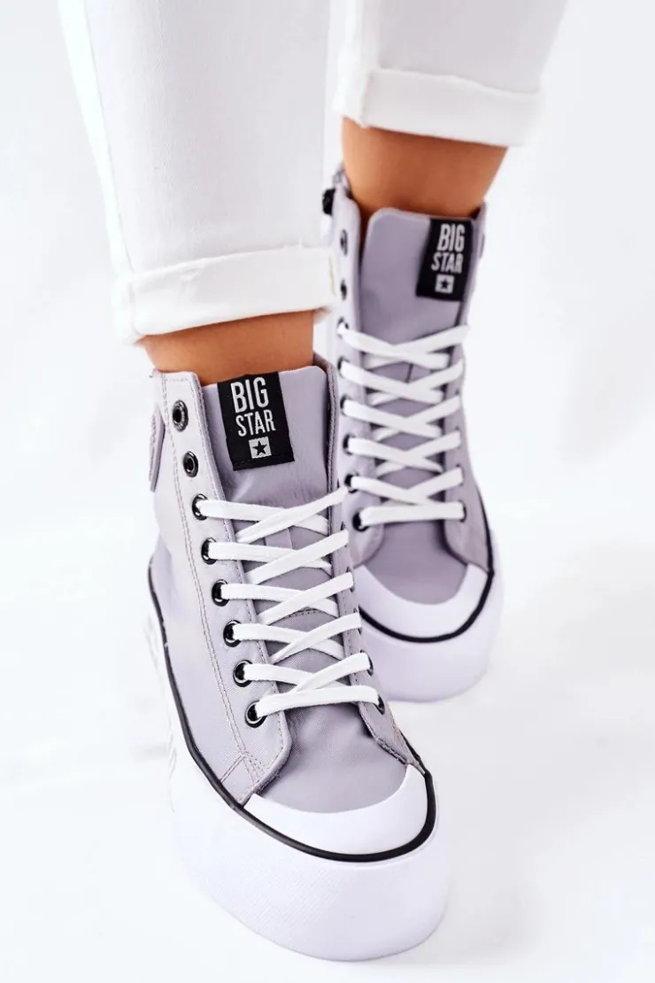 Big Star Shoes Trampki Damskie Big Star|Trampki Damskie Wysokie*Wysokie Trampki Na Platformie Big Star II274016 Szare