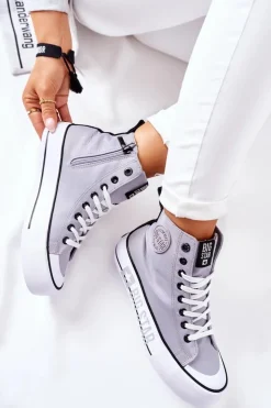 Big Star Shoes Trampki Damskie Big Star|Trampki Damskie Wysokie*Wysokie Trampki Na Platformie Big Star II274016 Szare