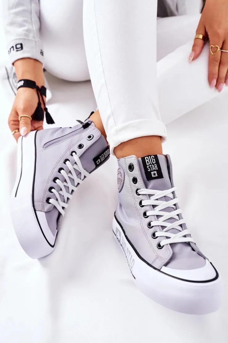 Big Star Shoes Trampki Damskie Big Star|Trampki Damskie Wysokie*Wysokie Trampki Na Platformie Big Star II274016 Szare