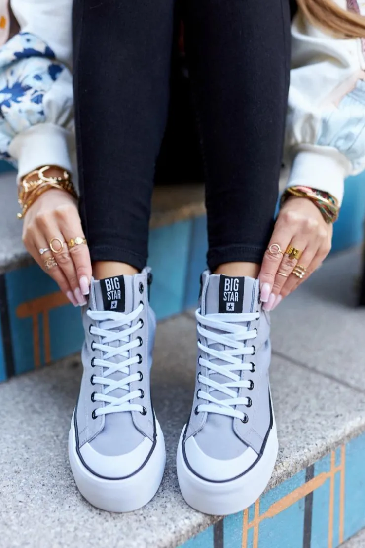 Big Star Shoes Trampki Damskie Big Star|Trampki Damskie Wysokie*Wysokie Trampki Na Platformie Big Star II274016 Szare