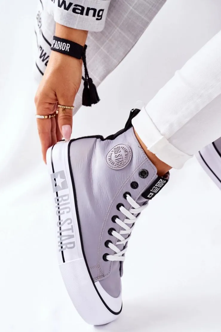 Big Star Shoes Trampki Damskie Big Star|Trampki Damskie Wysokie*Wysokie Trampki Na Platformie Big Star II274016 Szare