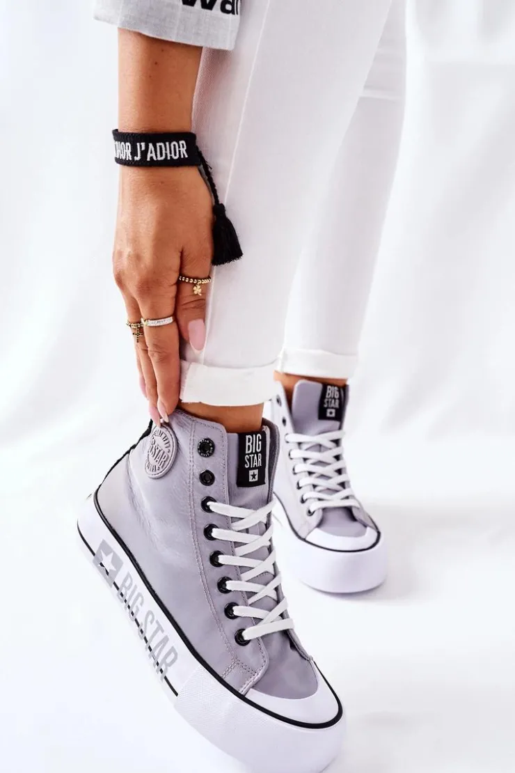 Big Star Shoes Trampki Damskie Big Star|Trampki Damskie Wysokie*Wysokie Trampki Na Platformie Big Star II274016 Szare