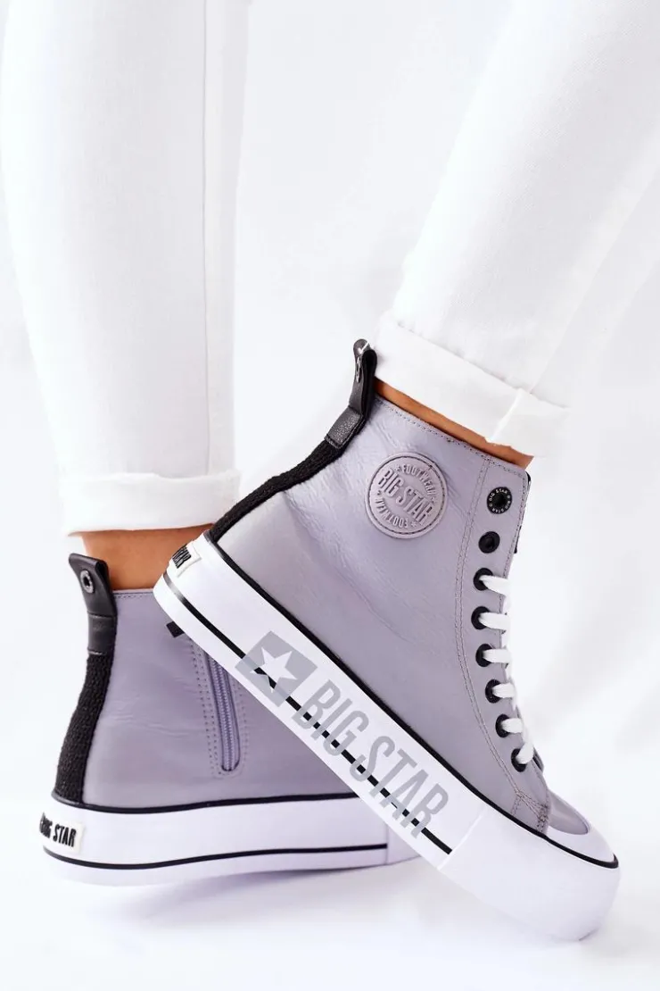 Big Star Shoes Trampki Damskie Big Star|Trampki Damskie Wysokie*Wysokie Trampki Na Platformie Big Star II274016 Szare