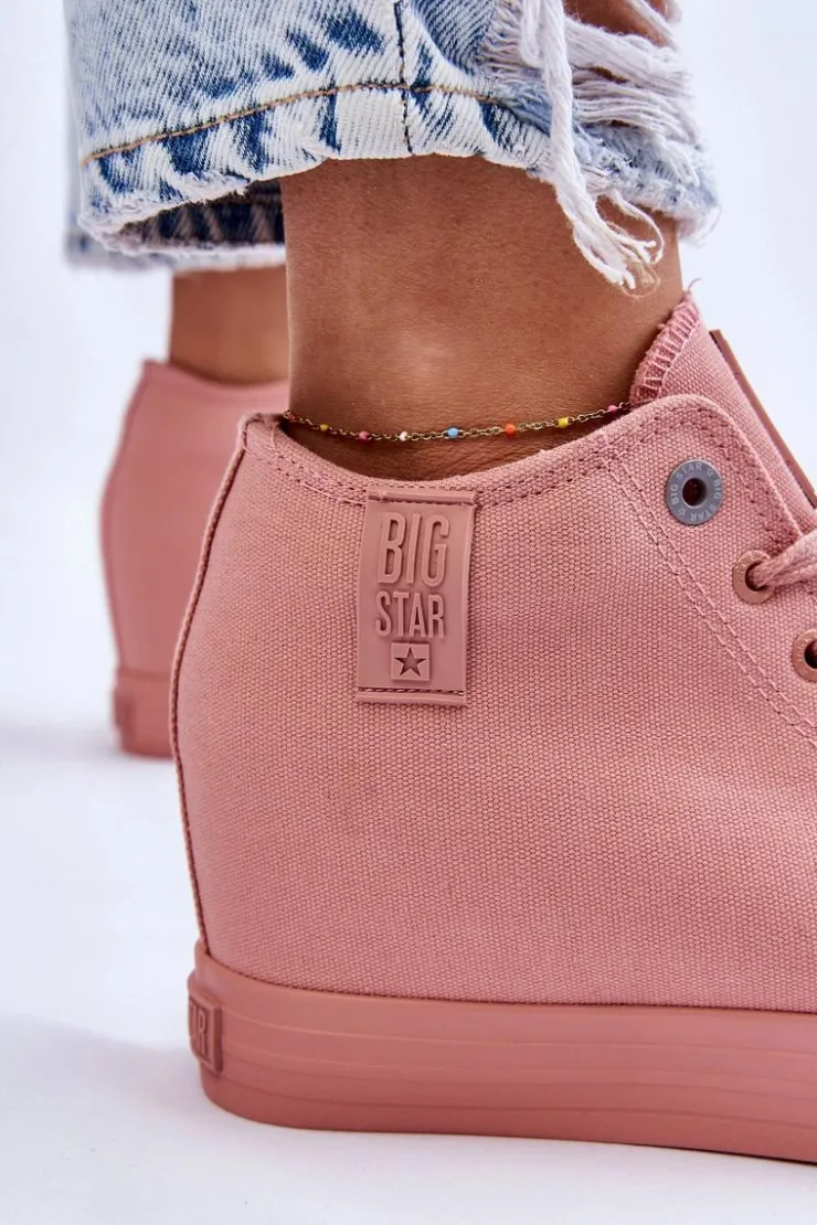 Big Star Shoes Trampki Damskie Big Star|Trampki Damskie Wysokie*Wysokie Trampki Na Ukrytym Koturnie Big Star LL274036 Różowe