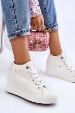 Damskie Big Star Shoes Wysokie Trampki Na Ukrytym Koturnie Big Star LL274035 Białe