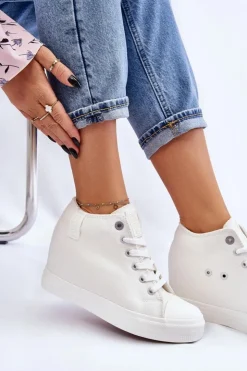 Damskie Big Star Shoes Wysokie Trampki Na Ukrytym Koturnie Big Star LL274035 Białe