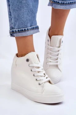 Damskie Big Star Shoes Wysokie Trampki Na Ukrytym Koturnie Big Star LL274035 Białe