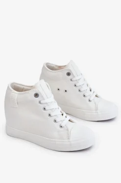 Damskie Big Star Shoes Wysokie Trampki Na Ukrytym Koturnie Big Star LL274035 Białe