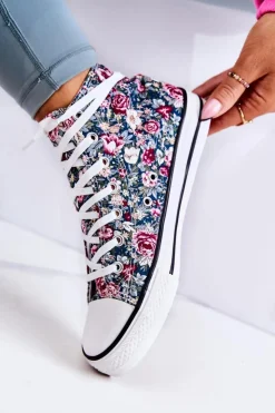 Damskie Boto Wysokie Trampki W Kwiaty Zielone Nollie