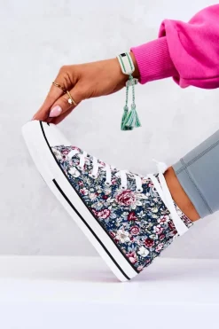 Damskie Boto Wysokie Trampki W Kwiaty Zielone Nollie