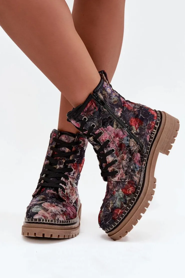 Best Artiker Wzorzyste Botki Damskie Ocieplane 57C1054 Czarne Czarny