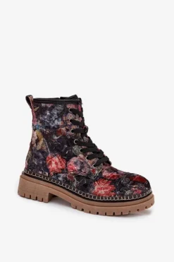 Best Artiker Wzorzyste Botki Damskie Ocieplane 57C1054 Czarne Czarny