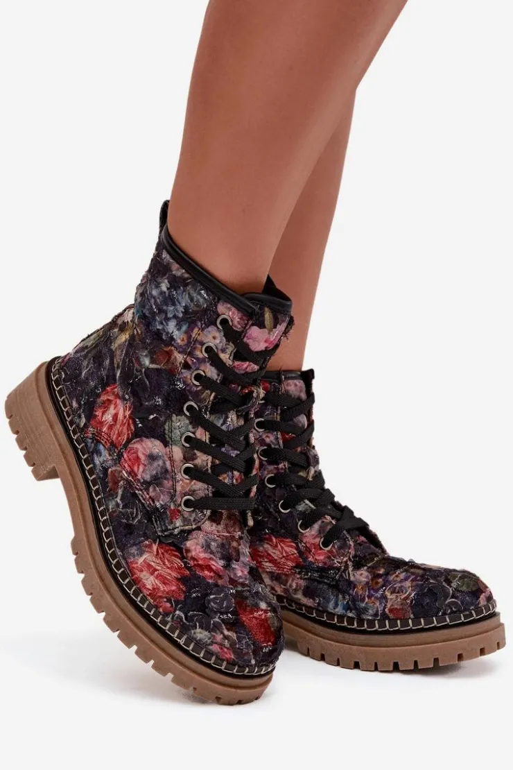 Best Artiker Wzorzyste Botki Damskie Ocieplane 57C1054 Czarne Czarny