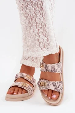 Boto Klapki Na Platformie|Klapki Damskie Klasyczne*Wzorzyste Klapki Damskie Na Platformie Beżowe Sorina Beżowy