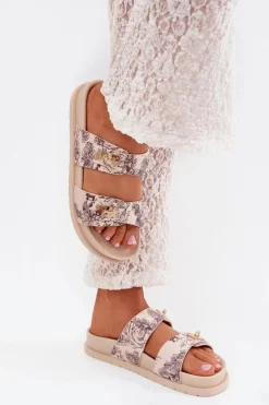 Boto Klapki Na Platformie|Klapki Damskie Klasyczne*Wzorzyste Klapki Damskie Na Platformie Beżowe Sorina Beżowy