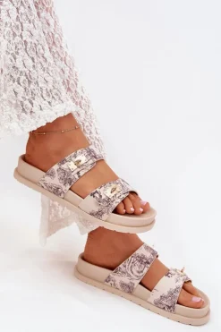 Boto Klapki Na Platformie|Klapki Damskie Klasyczne*Wzorzyste Klapki Damskie Na Platformie Beżowe Sorina Beżowy